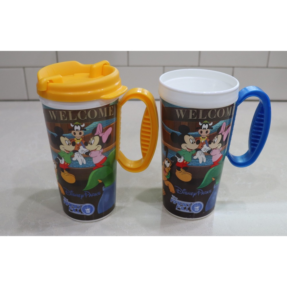 Disney Parks Rapid Fill Souvenir Mugs Mickey Minnie Donald Duck Set of 2 SC-16